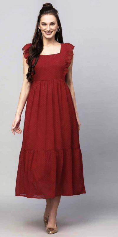 INLI Trendy Maroon in Georgette Butti Designer Gown . Wedding, Party, Festive Affordable Price ₹1399. Delivery 4-6 Working Days. Shop now. | Bollywood Gowns, Creative Gowns, Designer Gowns, Embroidered Gowns, Gowns, Party Wear Gowns