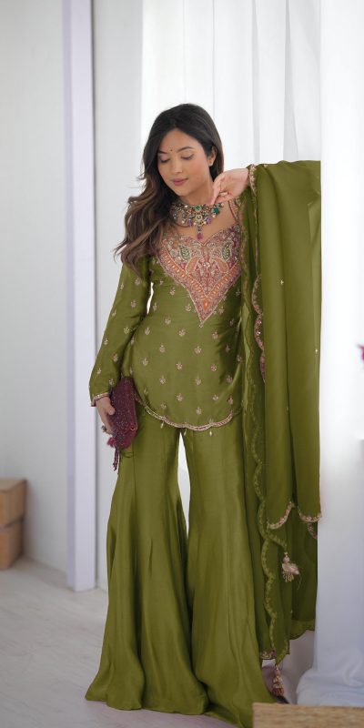 NSR 852 Mehandi Simar Silk With Embroidery Work with Full Sleeve Salwar Suit in . Now at just ₹2099. Delivery 4-6 Working Days. Shop n | Casual Suits, Jump Suits, Creative suits, Designer Suits, Palazzo Suits, Party Wear Suits, Patiala Suits, Salwar suit, Straight Suits