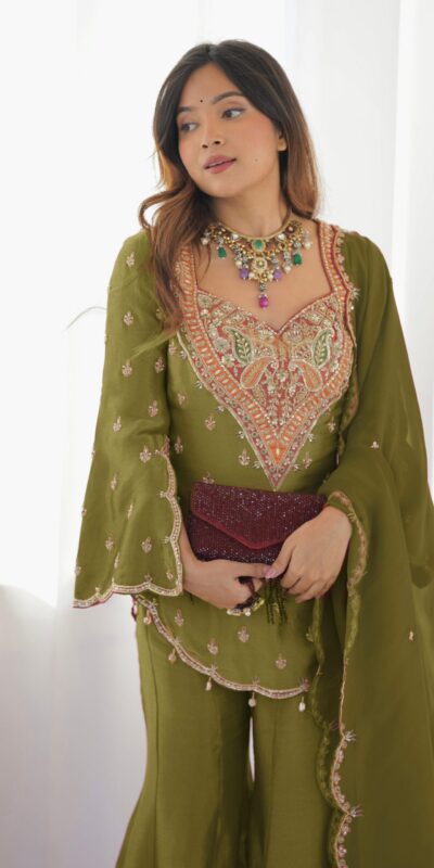NSR 852 Mehandi Simar Silk With Embroidery Work with Full Sleeve Salwar Suit in . Now at just ₹2099. Delivery 4-6 Working Days. Shop n | Casual Suits, Jump Suits, Creative suits, Designer Suits, Palazzo Suits, Party Wear Suits, Patiala Suits, Salwar suit, Straight Suits