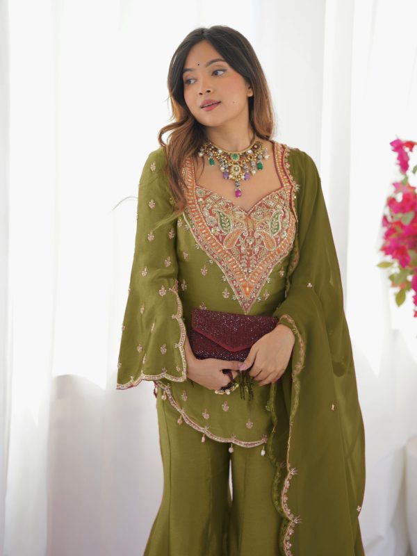NSR 852 Mehandi Simar Silk With Embroidery Work with Full Sleeve Salwar Suit in . Now at just ₹2099. Delivery 4-6 Working Days. Shop n | Casual Suits, Jump Suits, Creative suits, Designer Suits, Palazzo Suits, Party Wear Suits, Patiala Suits, Salwar suit, Straight Suits