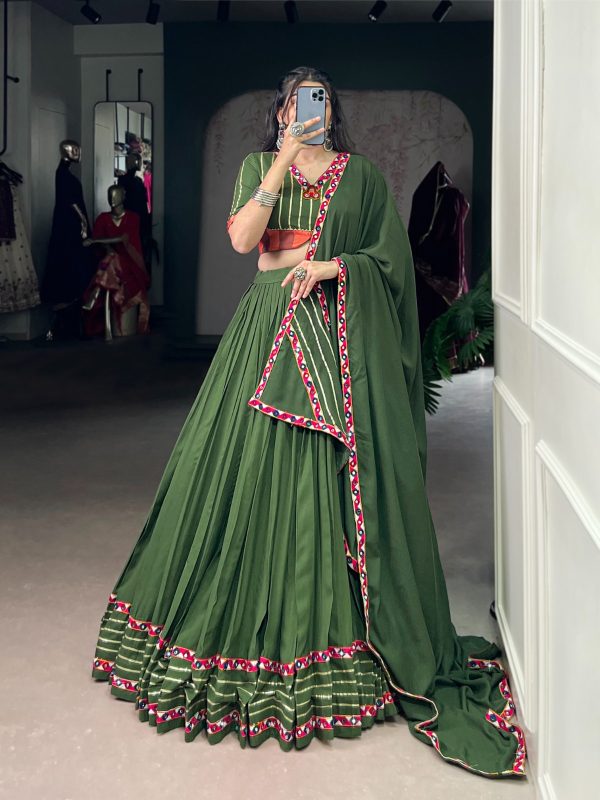 Mehendi Rayon Mirror Gamthi Work Lehenga Choli