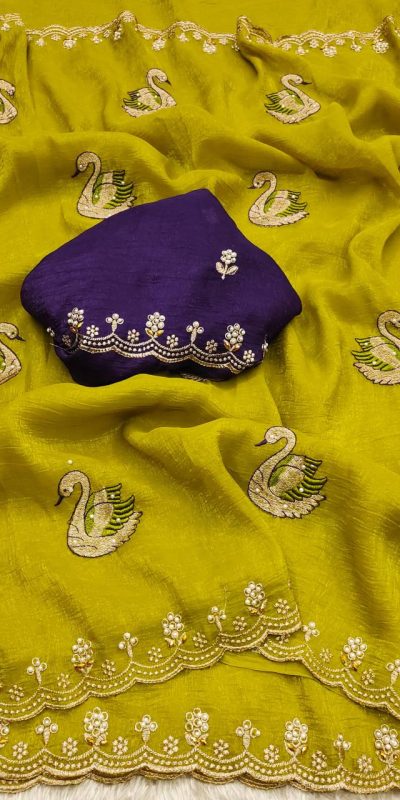 BT 1284 Mustard Crunchy Chiffon Saree Perfect for Wedding, Party, Ethnic Day, Ganesh Chaturthi, Sangeet . Best Price ₹1799. Delivery 4-6 Working Days | Embroidered Sarees, Bollywood Sarees, Creative Sarees, Designer Sarees, Ethnic Saree, Modern Digital sarees, Party Wear Sarees, Sarees