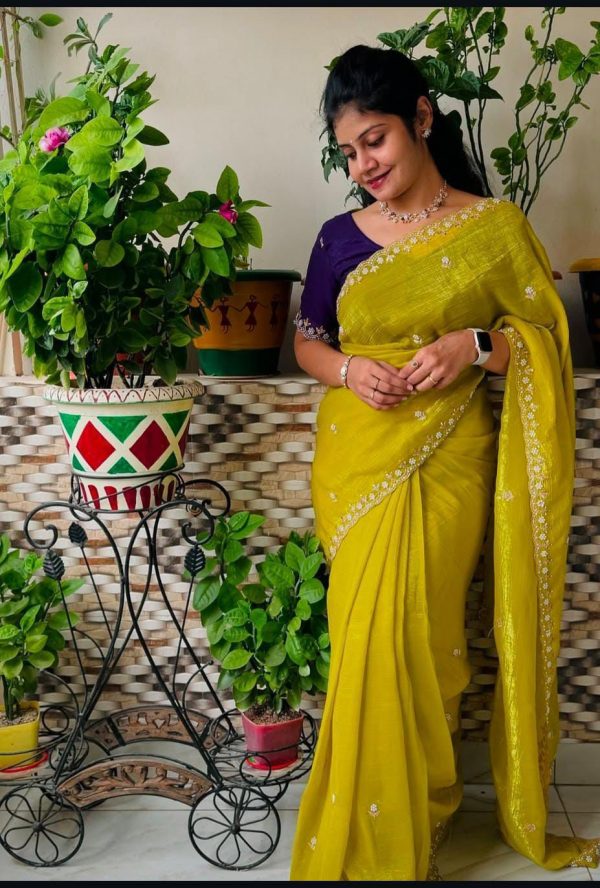 BT 1267 Mustard in Crunchy Chiffon Embroidery Work Saree . Wedding, Party, Festive, Events, Exclusive Offer ₹1749. Delivery 4-6 Working Days. Shop now. | Embroidered Sarees, Bollywood Sarees, Creative Sarees, Designer Sarees, Ethnic Saree, Modern Digital sarees, Party Wear Sarees, Sarees
