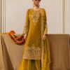Mustard Faux Georgette Lace Work Salwar Suit