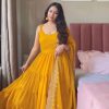 Mustard Faux Georgette Lace Work Salwar Suit