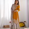 Mustard Faux Georgette With Moti Work Salwar Suit
