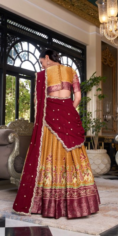 LNB 1240 Mustard Kanchipuram With Embroidery Work & Zari Work Lehenga Choli ₹2499 on Availablely. Delivery 4-6 Working Days. Shop now. | Creative Lehenga, Bollywood Lehenga, Designer Lehenga, Embroidered Lehenga, Lehenga, Party Wear Lehenga