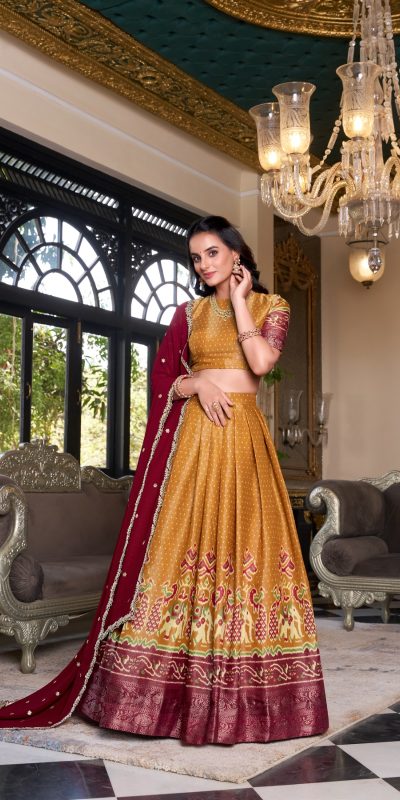 LNB 1240 Mustard Kanchipuram With Embroidery Work & Zari Work Lehenga Choli ₹2499 on Availablely. Delivery 4-6 Working Days. Shop now. | Creative Lehenga, Bollywood Lehenga, Designer Lehenga, Embroidered Lehenga, Lehenga, Party Wear Lehenga
