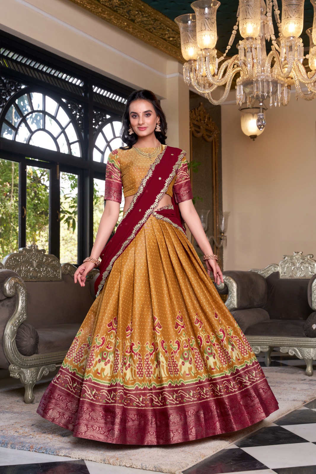 LNB 1240 Mustard Kanchipuram With Embroidery Work & Zari Work Lehenga Choli ₹2499 on Availablely. Delivery 4-6 Working Days. Shop now. | Creative Lehenga, Bollywood Lehenga, Designer Lehenga, Embroidered Lehenga, Lehenga, Party Wear Lehenga