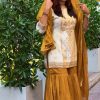 Mustard Natural Crep Lace Work Salwar Suit