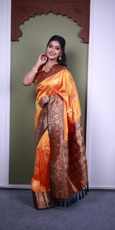 Mustard Soft Paithani Silk Zari Work Lace Saree