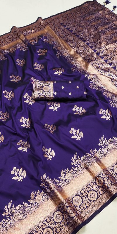 Navy Blue Banarasi Silk Zari Lace Work Saree