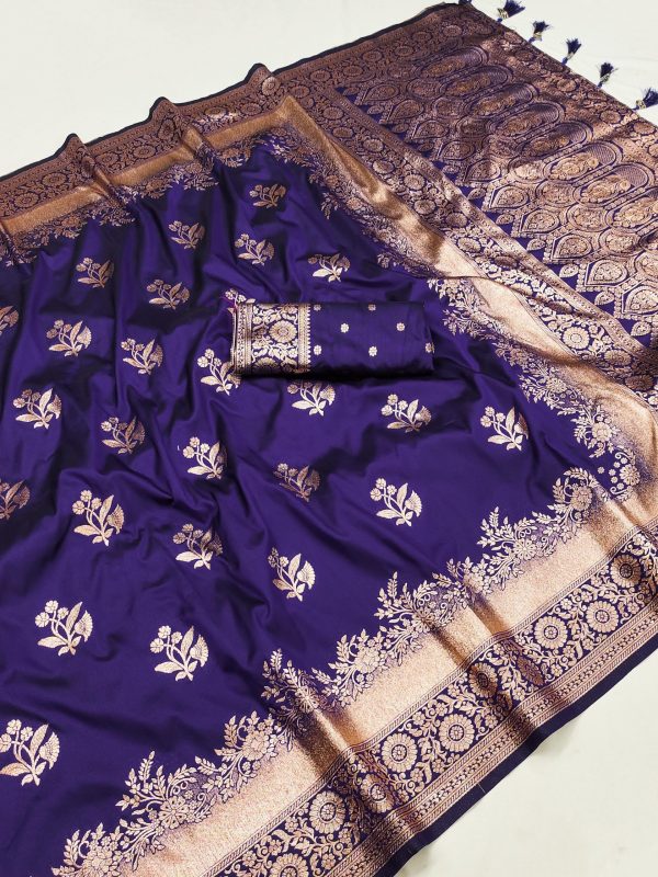 Navy Blue Banarasi Silk Zari Lace Work Saree