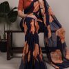 Navy Blue Chiffon With Lace Work Saree