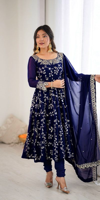 SRK 5299 Navy Blue Faux Georgette With Sequence Work Perfect for Wedding, , Lohri, Temple Visit, Ganesh Chaturthi Festive, Events, 4-6 Working Days At 2149 | Bollywood Gowns, Creative Gowns, Designer Gowns, Embroidered Gowns, Gowns, Party Wear Gowns