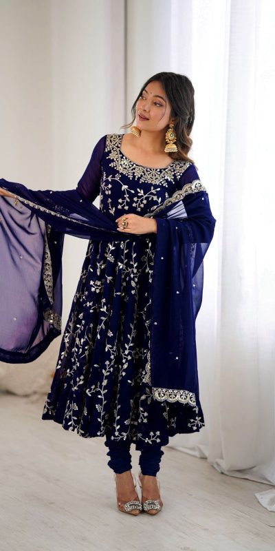 SRK 5299 Navy Blue Faux Georgette With Sequence Work Perfect for Wedding, , Lohri, Temple Visit, Ganesh Chaturthi Festive, Events, 4-6 Working Days At 2149 | Bollywood Gowns, Creative Gowns, Designer Gowns, Embroidered Gowns, Gowns, Party Wear Gowns