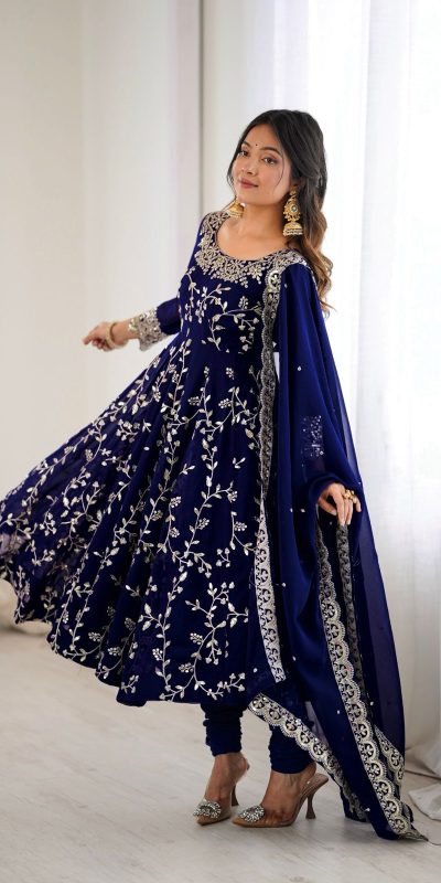 SRK 5299 Navy Blue Faux Georgette With Sequence Work Perfect for Wedding, , Lohri, Temple Visit, Ganesh Chaturthi Festive, Events, 4-6 Working Days At 2149 | Bollywood Gowns, Creative Gowns, Designer Gowns, Embroidered Gowns, Gowns, Party Wear Gowns