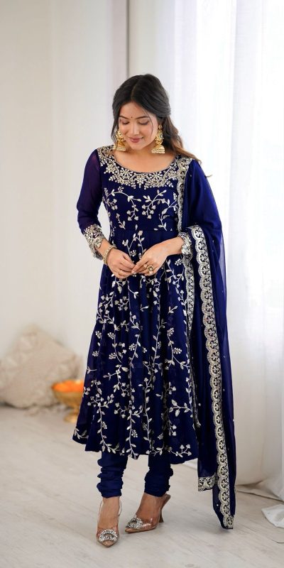SRK 5299 Navy Blue Faux Georgette With Sequence Work Perfect for Wedding, , Lohri, Temple Visit, Ganesh Chaturthi Festive, Events, 4-6 Working Days At 2149 | Bollywood Gowns, Creative Gowns, Designer Gowns, Embroidered Gowns, Gowns, Party Wear Gowns