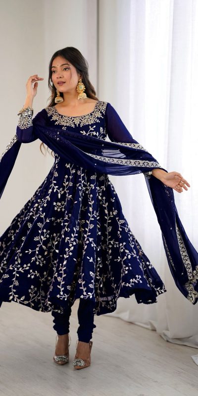 SRK 5299 Navy Blue Faux Georgette With Sequence Work Perfect for Wedding, , Lohri, Temple Visit, Ganesh Chaturthi Festive, Events, 4-6 Working Days At 2149 | Bollywood Gowns, Creative Gowns, Designer Gowns, Embroidered Gowns, Gowns, Party Wear Gowns