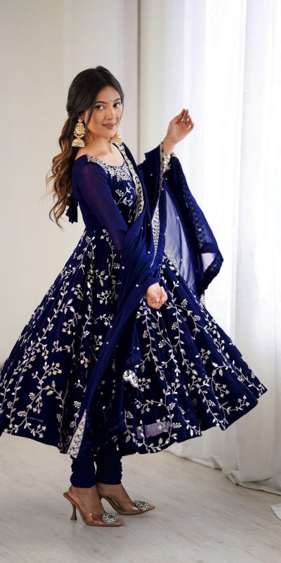 SRK 5299 Navy Blue Faux Georgette With Sequence Work Perfect for Wedding, , Lohri, Temple Visit, Ganesh Chaturthi Festive, Events, 4-6 Working Days At 2149 | Bollywood Gowns, Creative Gowns, Designer Gowns, Embroidered Gowns, Gowns, Party Wear Gowns