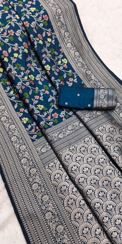 Navy Blue Khaddi Pashmina Zari Work Saree