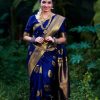 Navy Blue Lichi Silk Saree
