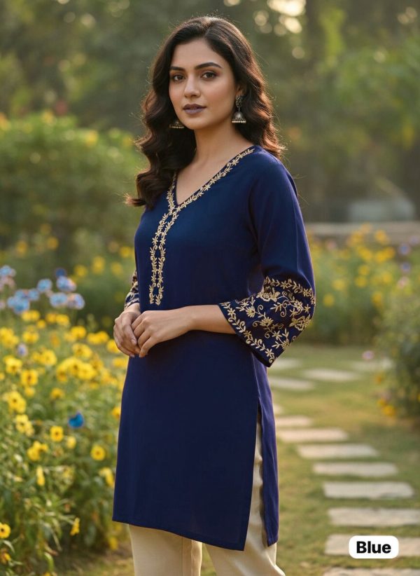 INLI Adaa 5.0 Navy Blue Rayon with Embroidery Work Kurti .Wedding, Party, Festive, Events, Best Price ₹1349. Delivery 4-6 Working Days. Shop now. | Bollywood Kurti, Creative Kurtis, Designer Kurti, Kurti, Party Wear Kurti, Selfie Kurti