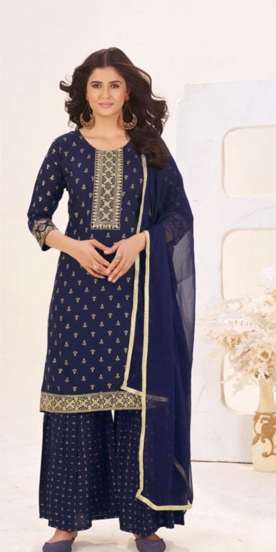 Navy Blue Rayon Lace Embroidery Work Salwar Suit