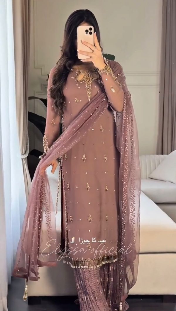 Onion Faux Georgette With Embroidery Salwar Suit