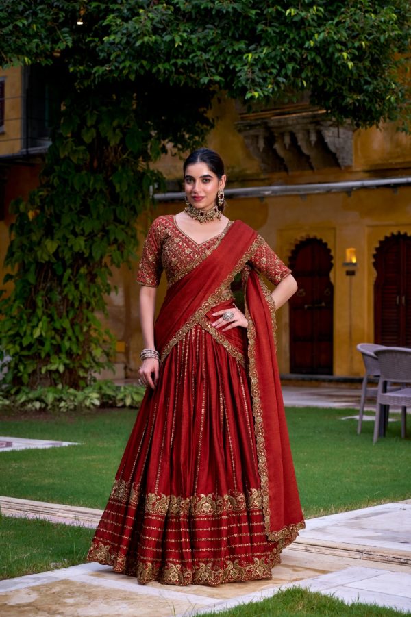 Orange Rangoli Crush With Embroider Lehenga Choli