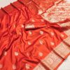 Orange Soft Banarasi Cotton Silk Zari Work Saree