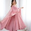 SRK 5293 Peach With Crunchy Silk With Fully Flair with Lace Work & Embroidery Work Anarkali Gown . Introductory Price ₹2149. Delivery 4-6 Worki | Bollywood Gowns, Creative Gowns, Designer Gowns, Embroidered Gowns, Gowns, Party Wear Gowns