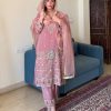Peach French Crape Lace Embroidery Work Salwar Suit