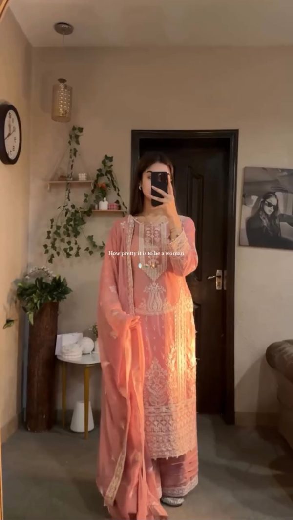 Peach Georgette Sequence Work Salwar Suit
