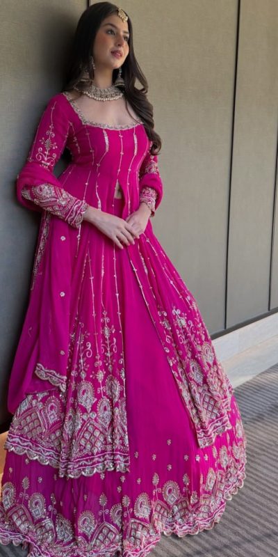 Pink Faux Georgette With Embroidery Lehenga Choli