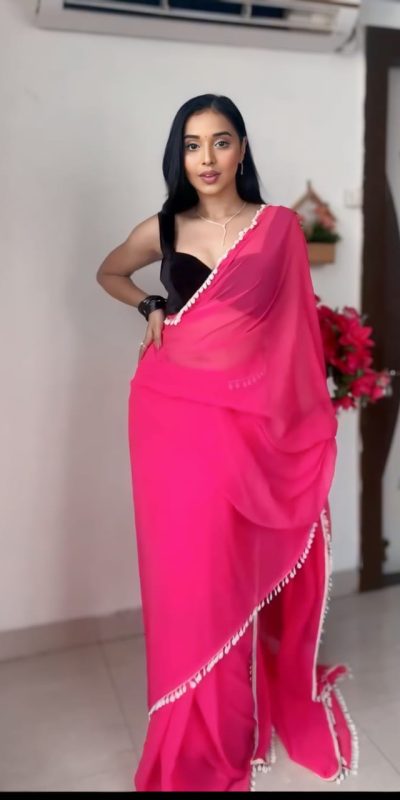 SC 239 Pink Georgette With Lace Work & Lace Border Saree . Wedding, Party, Festive, Events, Exclusive Offer ₹1599. Delivery 4-6 Working Days. Shop now. | Embroidered Sarees, Bollywood Sarees, Creative Sarees, Designer Sarees, Ethnic Saree, Modern Digital sarees, Party Wear Sarees, Sarees