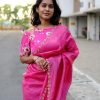 Pink Gold Crush Lace Border Work Saree
