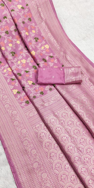 Pink Khaddi Pashmina Zari Work Saree