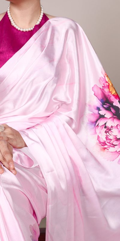 YNF 7004 Pink Color Satin Silk Floral Printed Designer Work Saree . Grab it for ₹1549. Delivery 4-6 Working Days. Shop now. | Embroidered Sarees, Bollywood Sarees, Creative Sarees, Designer Sarees, Ethnic Saree, Modern Digital sarees, Party Wear Sarees, Sarees