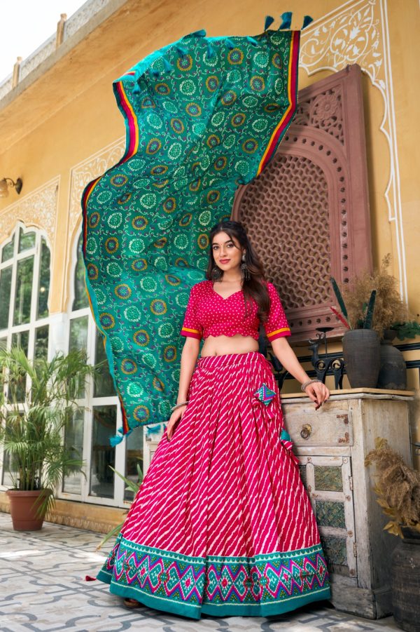 LNB 1224 Pink Tasar Silk Lehenga Choli With Bandhej Print & Patola Print. Now at just ₹2449. Delivery 4-6 Working Days. Shop now. | Creative Lehenga, Bollywood Lehenga, Designer Lehenga, Embroidered Lehenga, Lehenga, Party Wear Lehenga