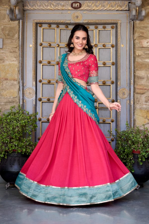 Pink Vichitra Silk Embroidery Zari Work Lehenga Choli