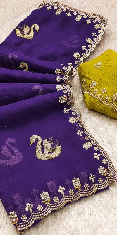 BT 1284 Purple Crunchy Chiffon Saree Perfect for Wedding, Party, Ethnic Day, Ganesh Chaturthi, Sangeet . Best Price ₹1799. Delivery 4-6 Working Days | Embroidered Sarees, Bollywood Sarees, Creative Sarees, Designer Sarees, Ethnic Saree, Modern Digital sarees, Party Wear Sarees, Sarees