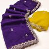 Purple Crunchy Ciffon Embroidery Work Saree