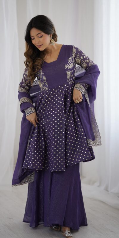 ZSR 3134 Purple Crunchy Silk Salwar Suit Perfect for Wedding, Party, Sangeet, Anniversary, Housewarming Introductory Price ₹2399. Delivery 4-6 | Casual Suits, Jump Suits, Creative suits, Designer Suits, Palazzo Suits, Party Wear Suits, Patiala Suits, Salwar suit, Straight Suits
