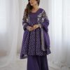 Purple Crunchy Silk Embroidery Work Salwar Suit