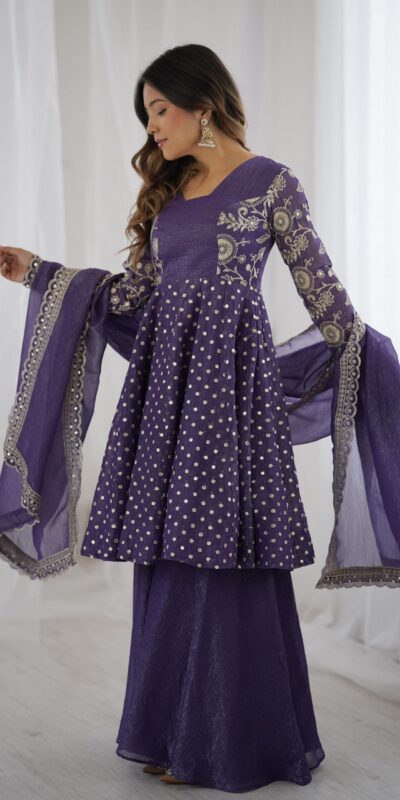 ZSR 3134 Purple Crunchy Silk Salwar Suit Perfect for Wedding, Party, Sangeet, Anniversary, Housewarming Introductory Price ₹2399. Delivery 4-6 | Casual Suits, Jump Suits, Creative suits, Designer Suits, Palazzo Suits, Party Wear Suits, Patiala Suits, Salwar suit, Straight Suits