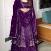 Purple Crunchy Silk Lace Embroidery Work Gown