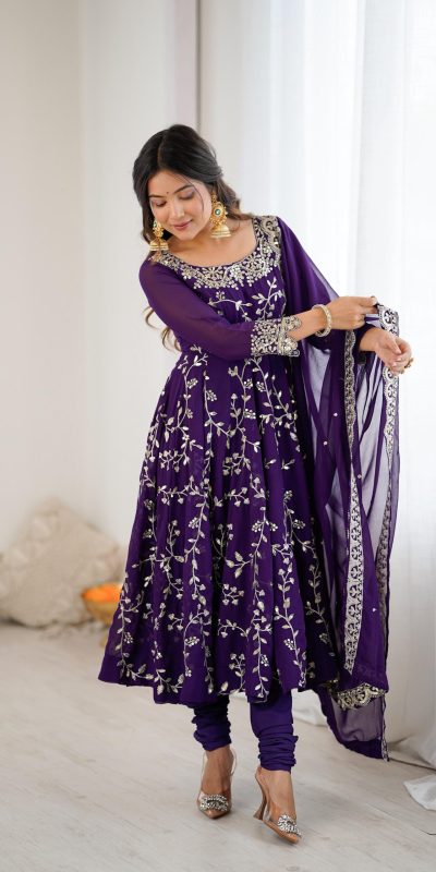 SRK 5299 Purple Georgette With Sequence Work Perfect for Wedding, Party, Lohri, Temple Visit, Ganesh Chaturthi Festive, Events, 4-6 Working Days At 2149 | Bollywood Gowns, Creative Gowns, Designer Gowns, Embroidered Gowns, Gowns, Party Wear Gowns