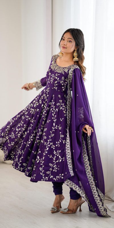 SRK 5299 Purple Georgette With Sequence Work Perfect for Wedding, Party, Lohri, Temple Visit, Ganesh Chaturthi Festive, Events, 4-6 Working Days At 2149 | Bollywood Gowns, Creative Gowns, Designer Gowns, Embroidered Gowns, Gowns, Party Wear Gowns