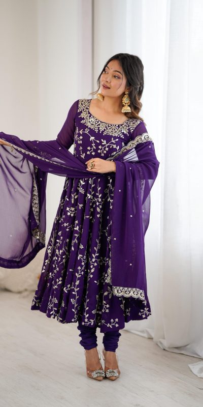 SRK 5299 Purple Georgette With Sequence Work Perfect for Wedding, Party, Lohri, Temple Visit, Ganesh Chaturthi Festive, Events, 4-6 Working Days At 2149 | Bollywood Gowns, Creative Gowns, Designer Gowns, Embroidered Gowns, Gowns, Party Wear Gowns